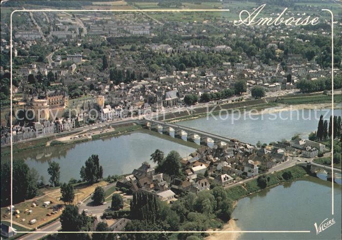 Amboise Vue generale aerienne Ile d Or pont sur la Loire et la ville