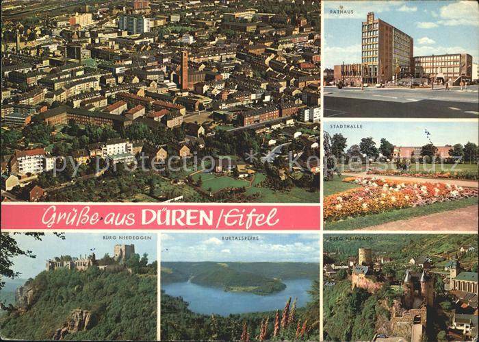 Dueren Rheinland Stadthalle Rathaus Burg Niedeggen