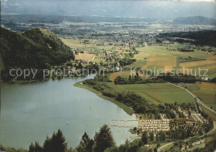 Kaernten Fliegeraufnahme Camping Annenheim mit Ruine Kandskron