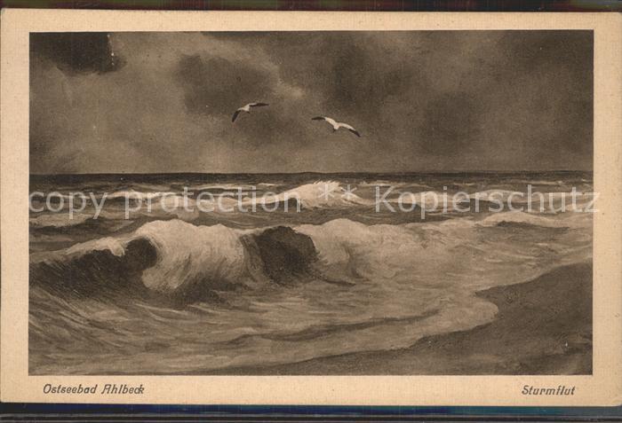 Ahlbeck Ostseebad Sturmflut Kuenstlerkarte