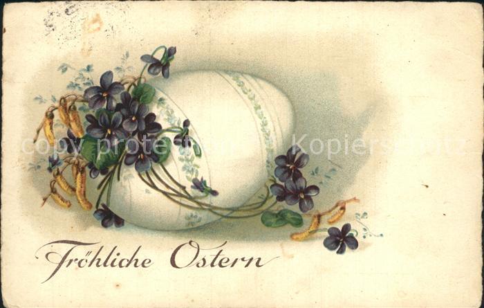 Ostern Easter Paques Osterei Veilchen Weidenkaetzchen Litho