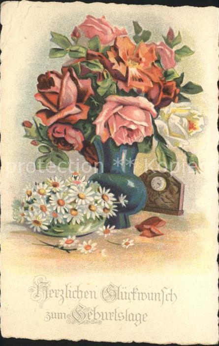 Geburtstag Rosen Uhr Margeriten Litho
