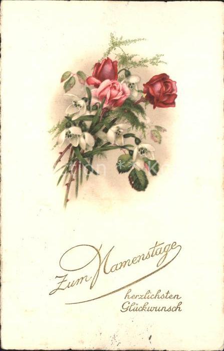 Namenstag Namenskarte Rosen Schneegloeckchen
