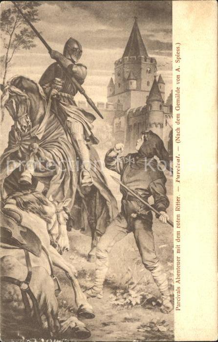 Rittertum Mittelalter Roter Ritter Parcival Kuenstlerkarte A. Spiess