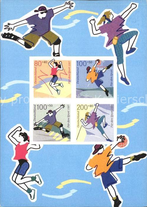 Briefmarken auf Postkarte Deutschland Fuer den Sport 1997