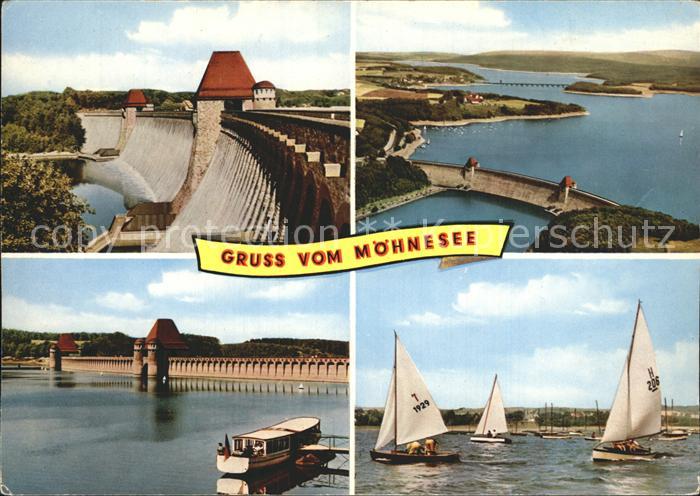 Moehnesee Talsperre Segelboot Fliegeraufnahme