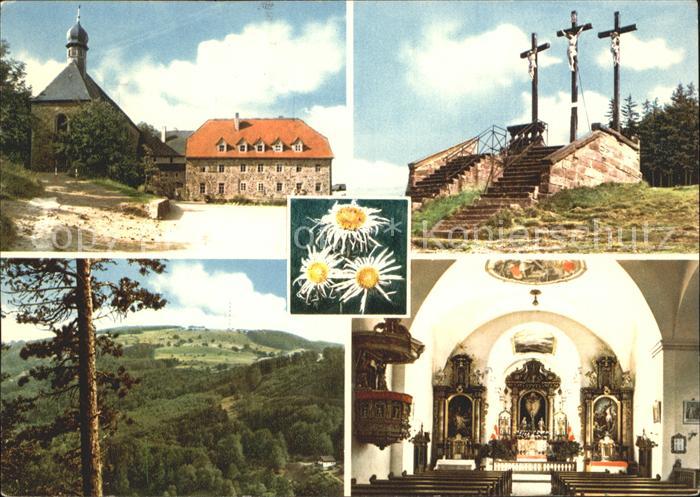 Kreuzberg Rhoen Kirche innen und drei Kreuze auf dem Berg