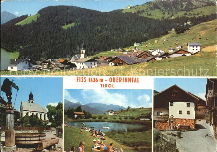 Fiss Tirol Total Kirche Brunnen Badesee Dorfmotiv