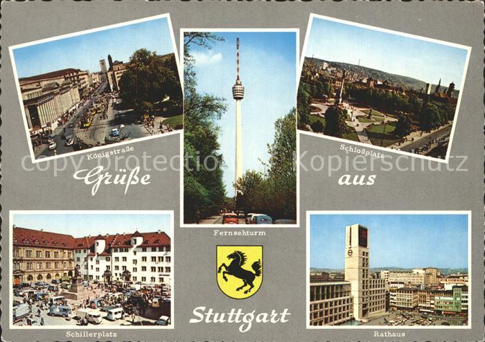 STUTTGART  CITY Koenigstrasse Schlossplatz Schillerplatz Rathaus Fernsehturm