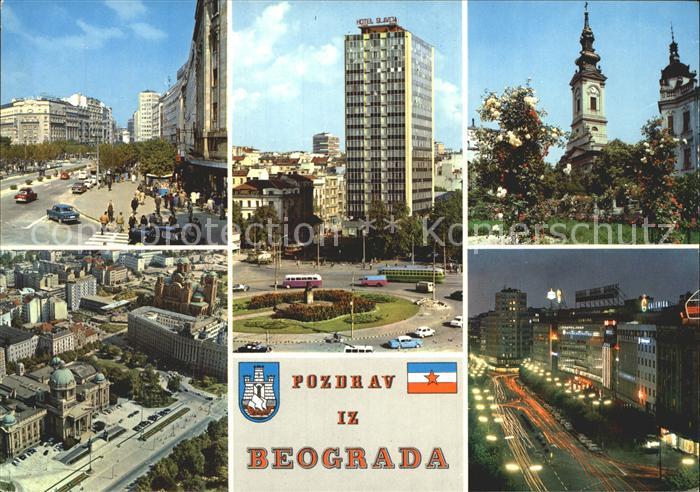 Beograd Belgrad Teilansichten Hotel Slavija Kirche Nachtaufnahme