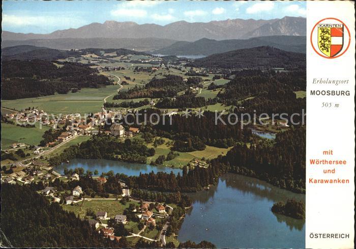 Moosburg Kaernten mit Woerthersee und Karawanken Fliegeraufnahme