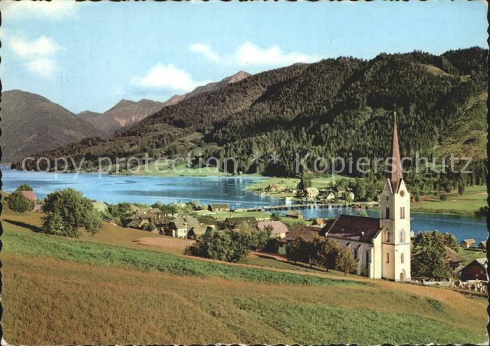 Techendorf Weissensee Partie mit Kirche am See