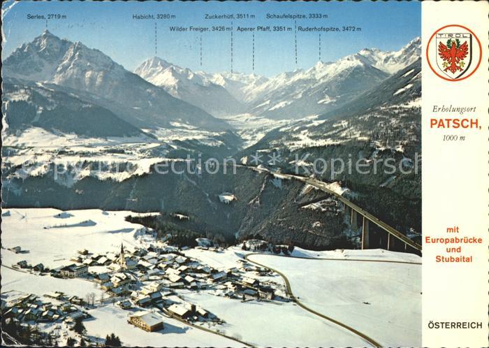 Patsch Fliegeraufnahme mit Europabruecke und Stubaital