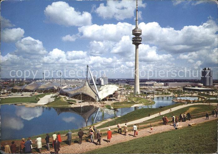 Muenchen Bayern Olympiaturm Sporthalle und Schwimmhalle
