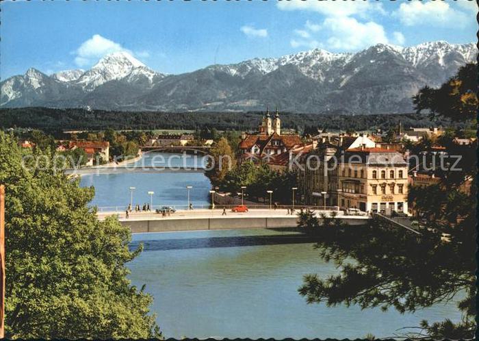 Villach Kaernten Draubruecke mit Mittagskogel