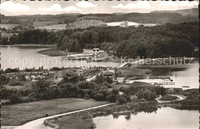 Eutin Schleswig-Holstein Blick auf die Badeanstalt und Seeschaarwald