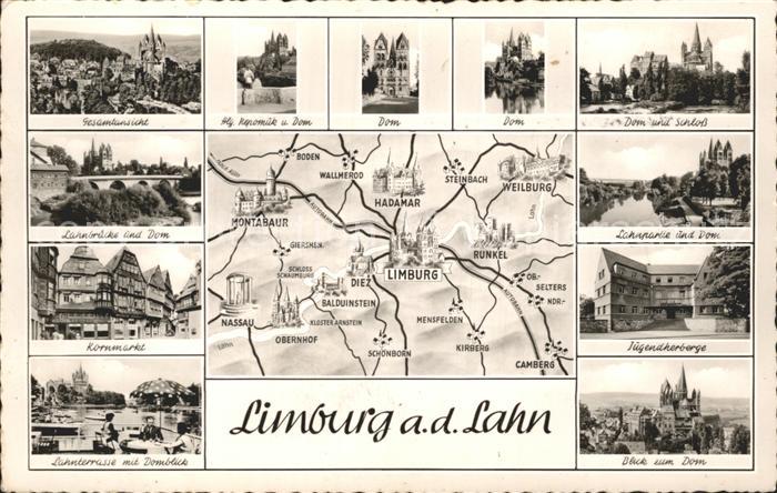 Limburg Lahn Dom mit Schloss Gesamtansicht Nepomuck Lahnbruecke