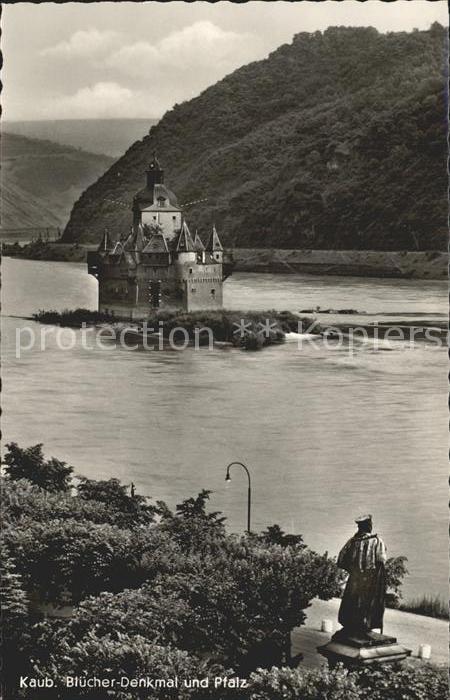 Kaub Bluecher Denkmal und Pfalz