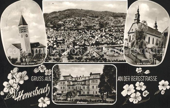 Hemsbach Bergstrasse Evangelische Kirche Katholische Kirche Rathaus