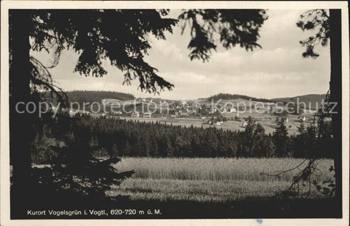 Vogelsgruen Panorama Kurort Blick vom Waldrand aus Bahnpost