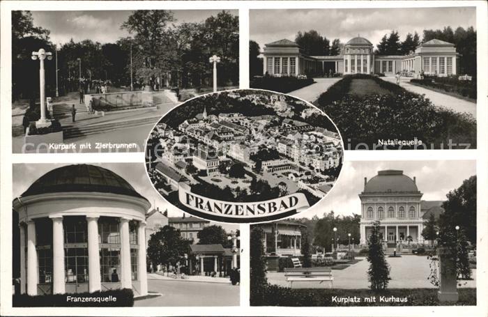 Franzensbad Boehmen Kurpark Zierbrunnen Nataliequelle Kurplatz Kurhaus Franzensq