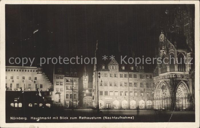 NueRNBERG CITY Hauptmarkt mit Blick zum Rathausturm Nachtaufnahme