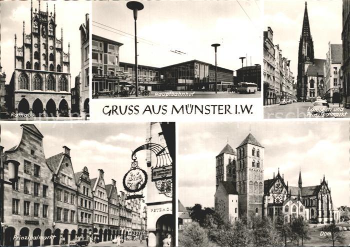 Muenster Westfalen Rathaus Hauptbahnhof Lamberti Kirche Prinzipalmarkt Schild Do