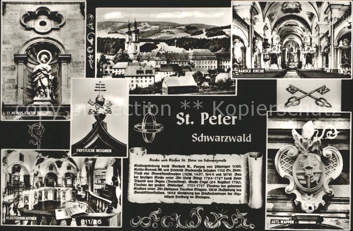 St Peter Schwarzwald Barock Kirche St Petrus Statue Klosterbibliothek Paepstlich