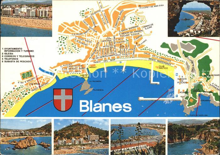 Blanes Teilansichten Kueste Strand Landkarte