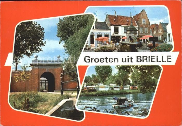 Brielle Niederlande Torbogen Brunnen Partie am Fluss Camping