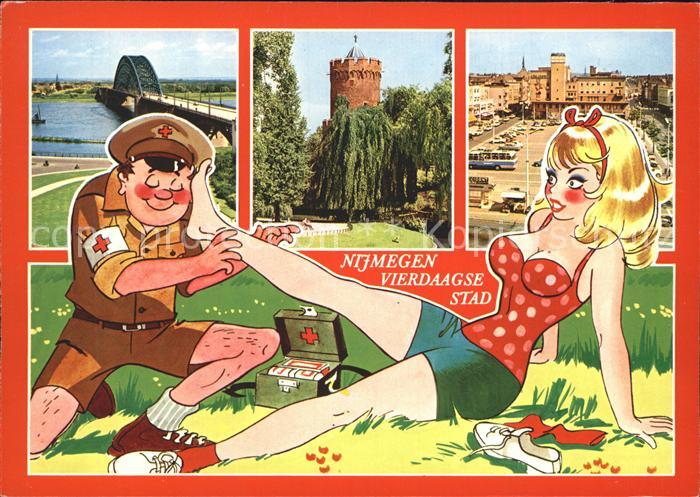 Nijmegen Bruecke Turm Platz Karikatur Sanitaeter Dame