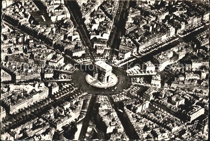 Paris Vue aerienne Place et l'Arc de Triomphe de l'Etoile perspective des 12 Ave