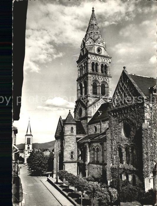 Munster Haut Rhin Elsass Le Temple au fond l'Eglise St Leger