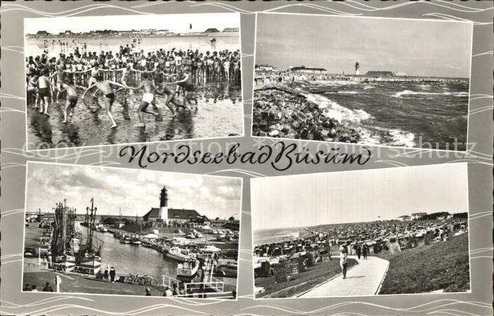 Buesum Nordseebad Strand Hafen mit Leuchtturm Promenade