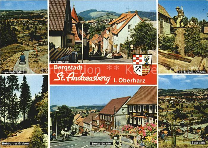 St Andreasberg Harz Holzfaeller-Brunnen Sessellift Breite Strasse