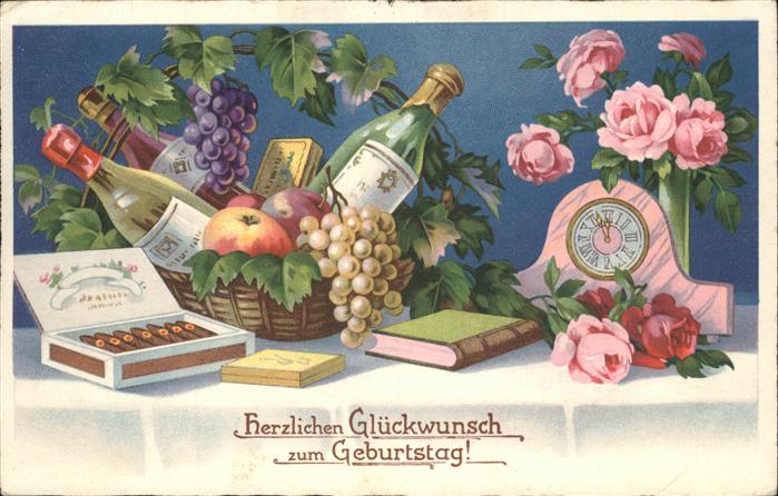 Geburtstag Uhr Wein Zigarren Buch Trauben