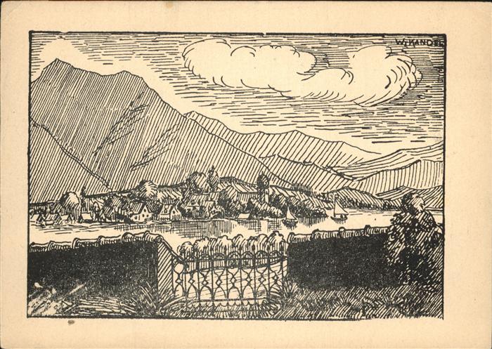 Kuenstlerkarte W. Kandel  Federzeichnung
