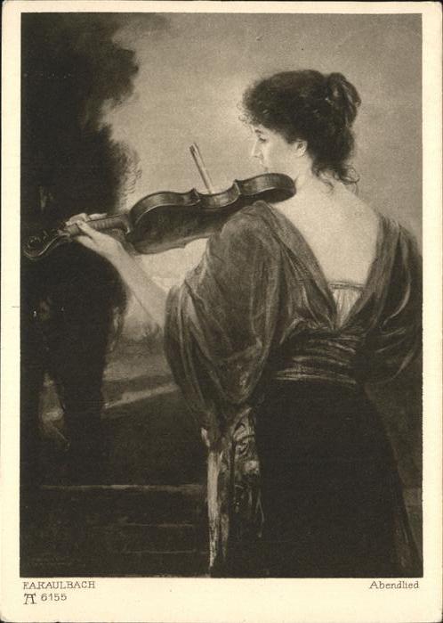 Kuenstlerkarte Nr 6155 F.A. Kaulbach Geige Abendlied