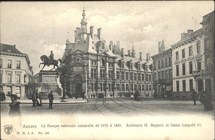 Anvers Antwerpen Banque nationale construite 1875 Statue Leopold