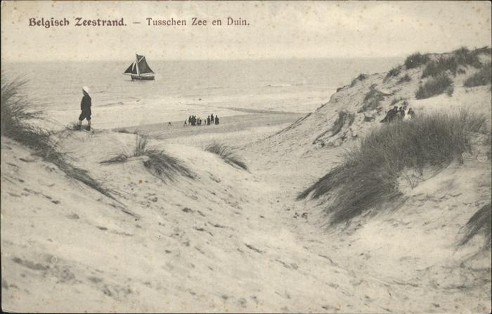 Zeestrand Belgisch Zeestrand Tusschen Zee Duin Schiff