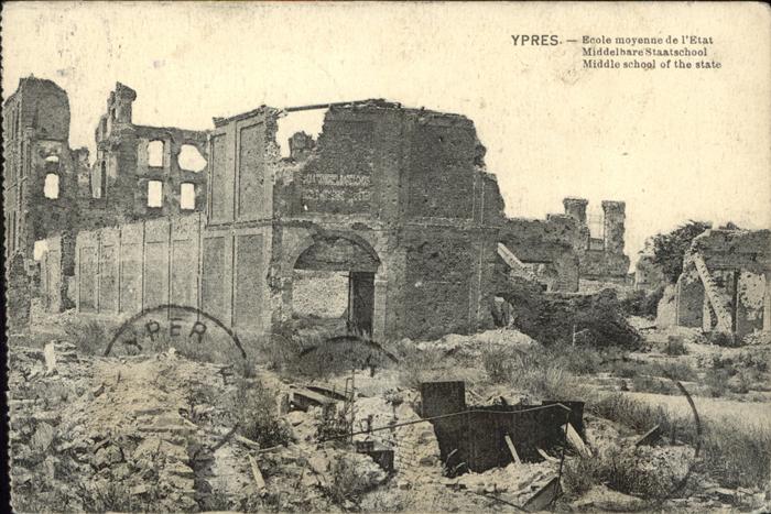 Ypern Ypres Middle school state Zerst?rung Ruine