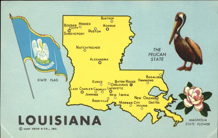 Monroe Louisiana uebersichtskarte Pelikan Flagge