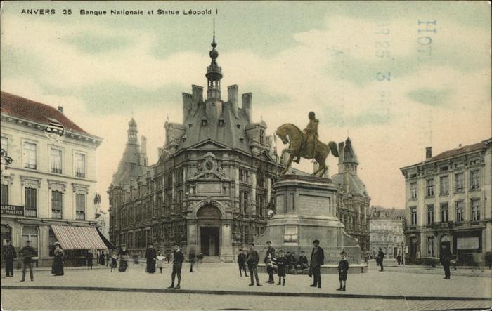 Anvers Antwerpen Banque Nationale et Statue Leopold I