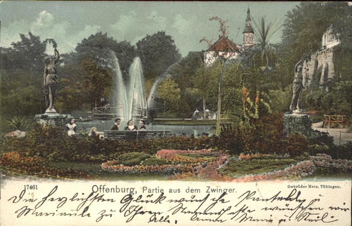 Offenburg Partie aus dem Zwinger Brunnen Park Skulptur