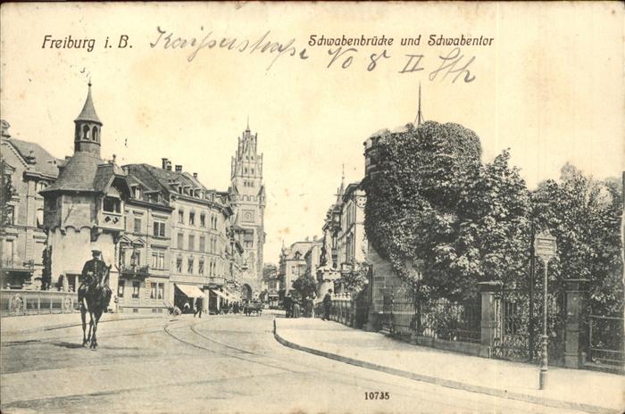 Freiburg Breisgau Schwabenbruecke und Schwabentor Reiter