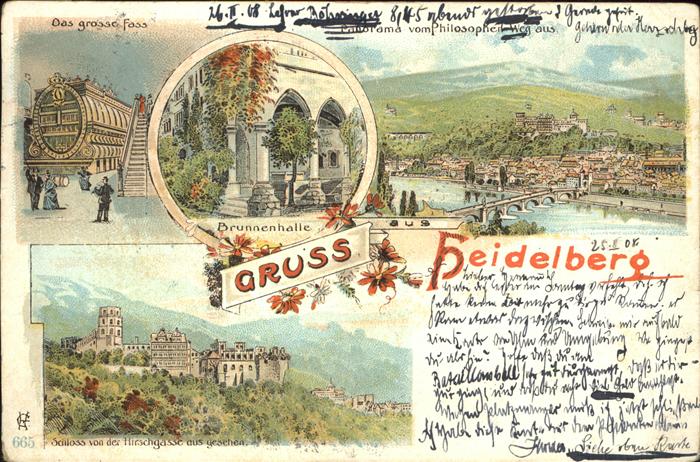 Heidelberg Neckar Das grosse Fass Brunnenhalle Schloss Panorama Bruecke