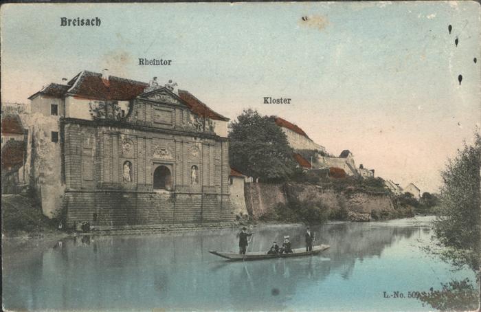 Breisach Rhein Rheinpartie mit Rheintor und Kloster