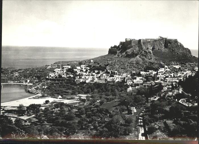 Lindos Lindo Panorama mit Akropolis von Lindos Stran