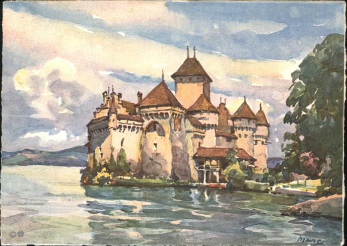 Chillon Chateau Lac Leman Kuenstlerkarte