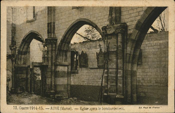 Auve Eglise apres bombardement
